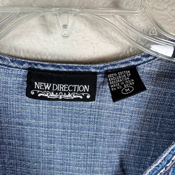 Boho Core Embroidered Denim Jacket Medium Indie Y2K Hippie Style - Picture 3 of 9